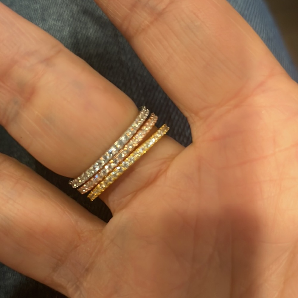CZ diamond eternity band+Diamond wedding band Gold+Silver+Rose Gold+Thin - Picture 9 of 9